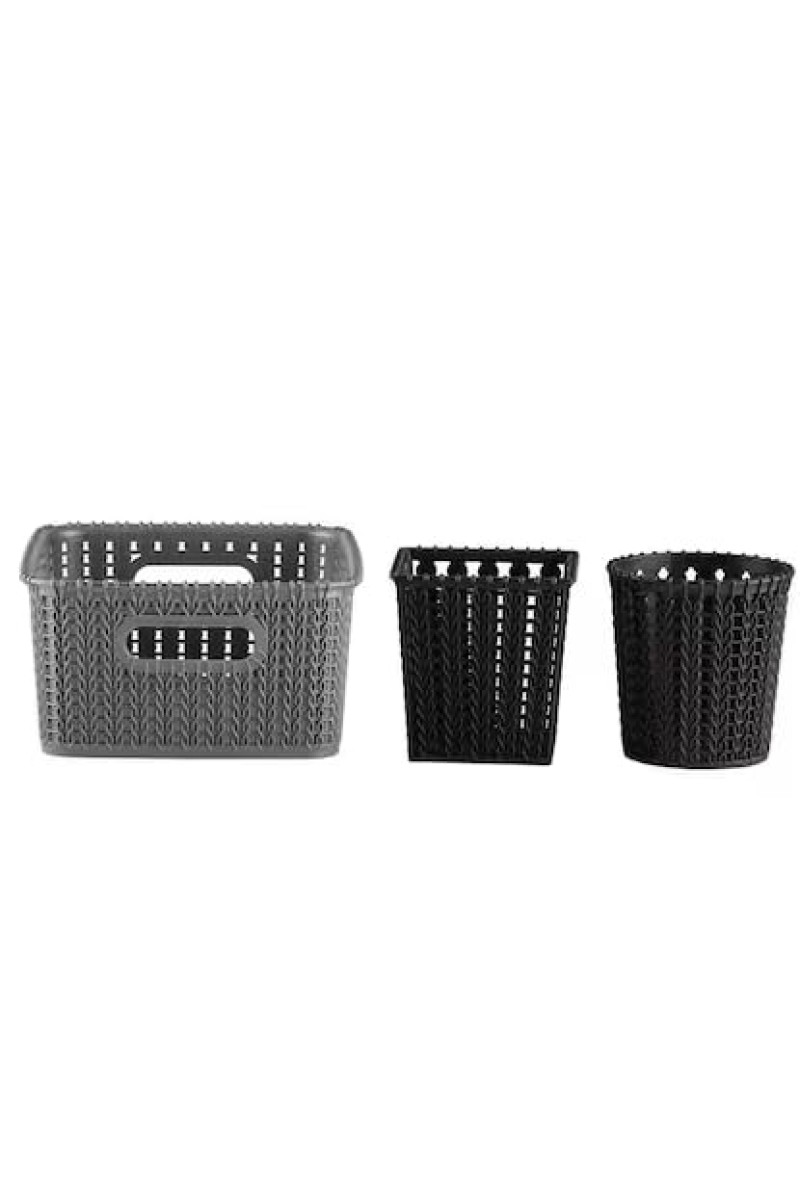 Hitech Home One Marvel No. 20 Black & Silver Plastic Basket (Set of 3)