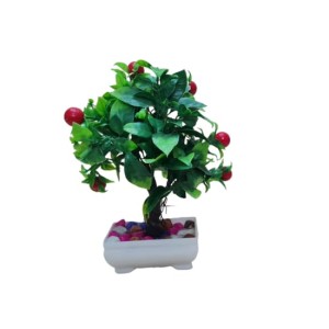 Hitech Artificial Green Cherry Bonsai with Pot for Home, Garden and Office Decor