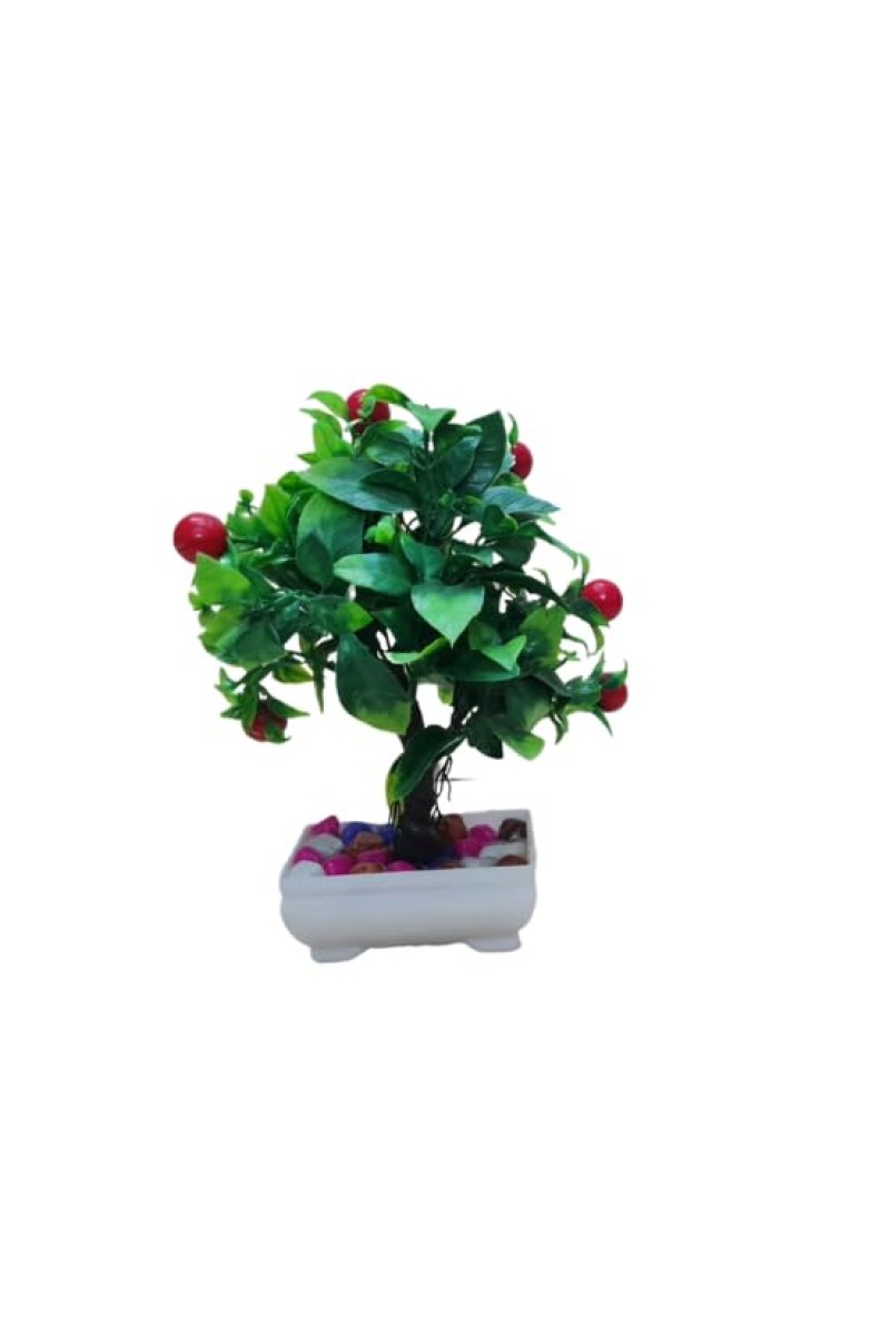 Hitech Artificial Green Cherry Bonsai with Pot for Home, Garden and Office Decor