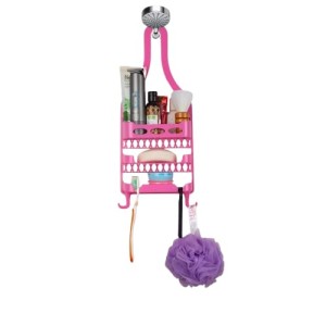 Plastic Hanging Shower Caddy – 3-Tier Bathroom Storage Organizer Rack for Toiletries & Essentials (Pink)