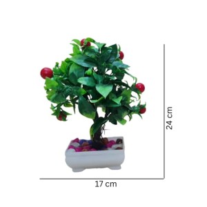Hitech Artificial Green Cherry Bonsai with Pot for Home, Garden and Office Decor