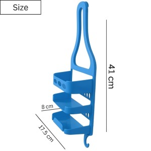 Plastic Hanging Shower Caddy – 3-Tier Bathroom Storage Organizer Rack for Toiletries & Essentials (Blue)