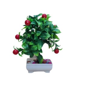 Hitech Artificial Green Cherry Bonsai with Pot for Home, Garden and Office Decor