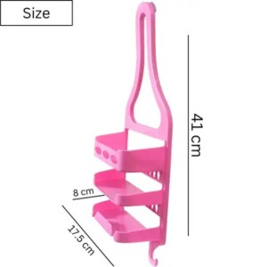 Plastic Hanging Shower Caddy – 3-Tier Bathroom Storage Organizer Rack for Toiletries & Essentials (Pink)