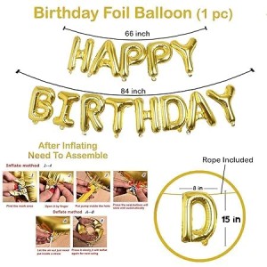 HitechSales Birthday Party Decoration Combo - Happy Birthday Foil Banner (13 Pcs), Latex Balloons (30 Pcs), Ribbon & Small Straw Pipe - Perfect Balloons for Birthday Decoration