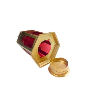 Moroccan Style Gold Lantern with Green Glass – Decorative Metal Candle Holder for Ramadan, Eid, Weddings, Home Decor & Parties – Vintage Hanging Lantern. (Red)