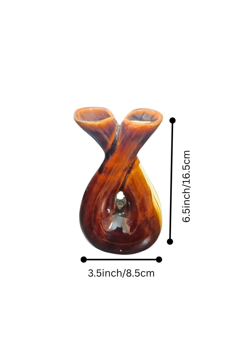Ceramic Double Face Flower Vase for Living Room, Bedroom & Dining Table | Decorative Glossy Finish Vase for Home Decor & Gifting (Brown Finish)