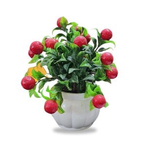 HiTechMart Artificial Cherry Fruit Plant in White Pot – Lifelike Decorative Faux Greenery for Home & Office Décor, Small Tabletop Indoor Plant