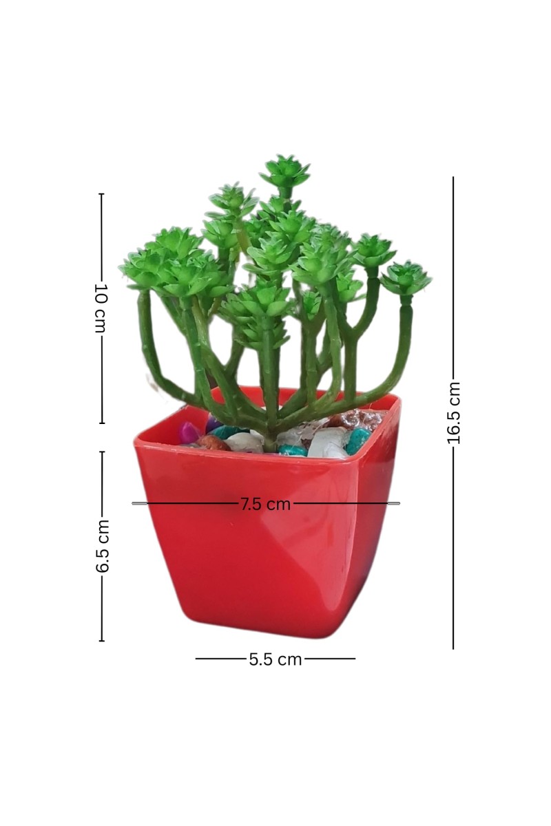 HiTechMart Artificial Succulent Plant in Red Pot – Lifelike Decorative Faux Greenery with Vibrant Pebbles for Home, Office, and Table Decor