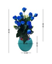 HiTechMart Artificial Blue Rose Bouquet with Decorative Vase – Elegant Faux Flowers for Home & Office Décor