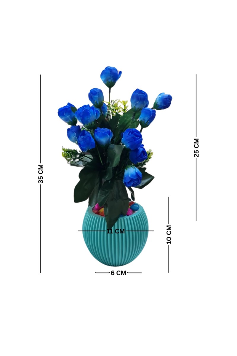 HiTechMart Artificial Blue Rose Bouquet with Decorative Vase – Elegant Faux Flowers for Home & Office Décor