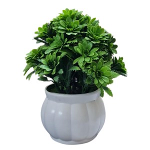 HiTechMart Artificial Green Bush Plant in White Ceramic Vase – Lifelike Faux Desk & Tabletop Plant for Home, Office & Indoor Decor