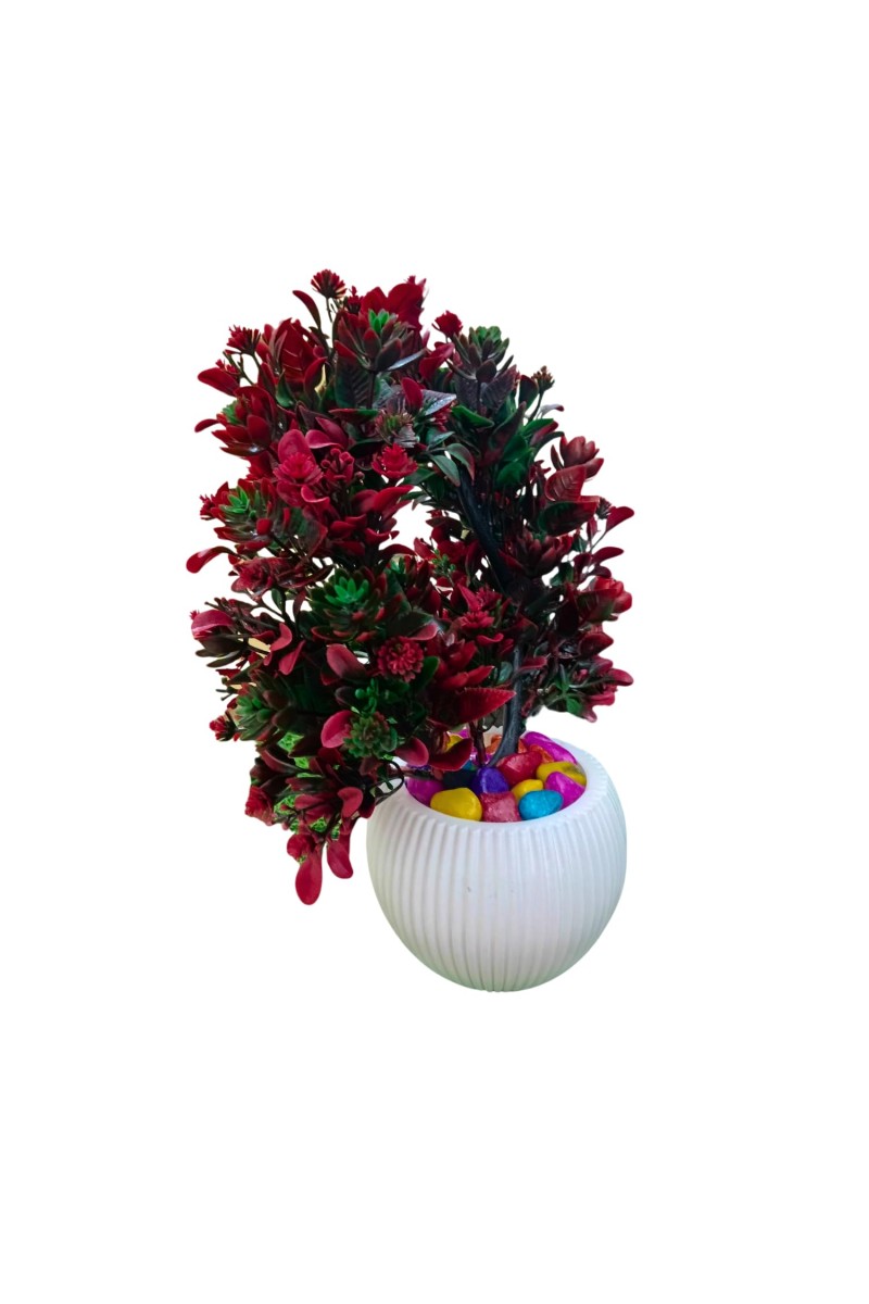 HI TECH Sales Artificial Bonsai Plant with Decorative Pot – Tree with Red & Green Leaves | Home & Office Decor, Tabletop Indoor Plant
