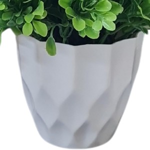 HiTechMart Artificial Green Topiary Plant in White Textured Pot – Realistic Faux Decorative Bush for Home, Office, and Indoor Décor