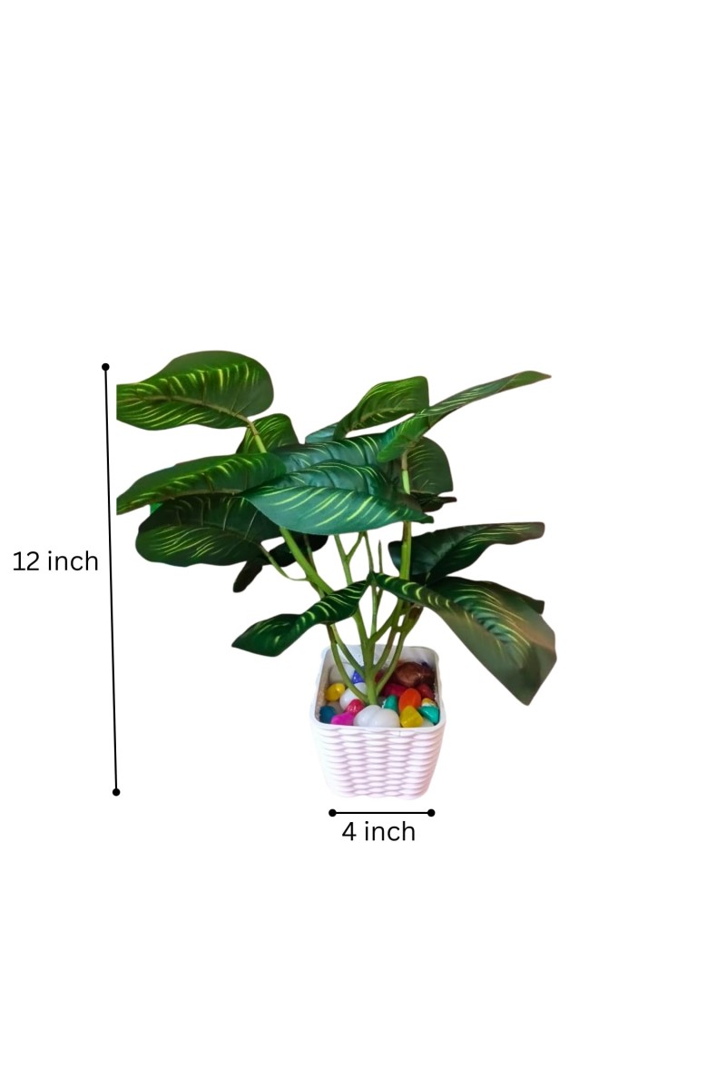 Artificial Indoor Leaf Plant with Pot – Realistic Faux Greenery, No Maintenance, Perfect for Home, Office or Shelf Décoration.