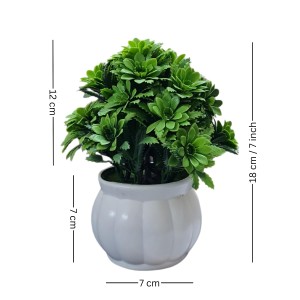 HiTechMart Artificial Green Bush Plant in White Ceramic Vase – Lifelike Faux Desk & Tabletop Plant for Home, Office & Indoor Decor