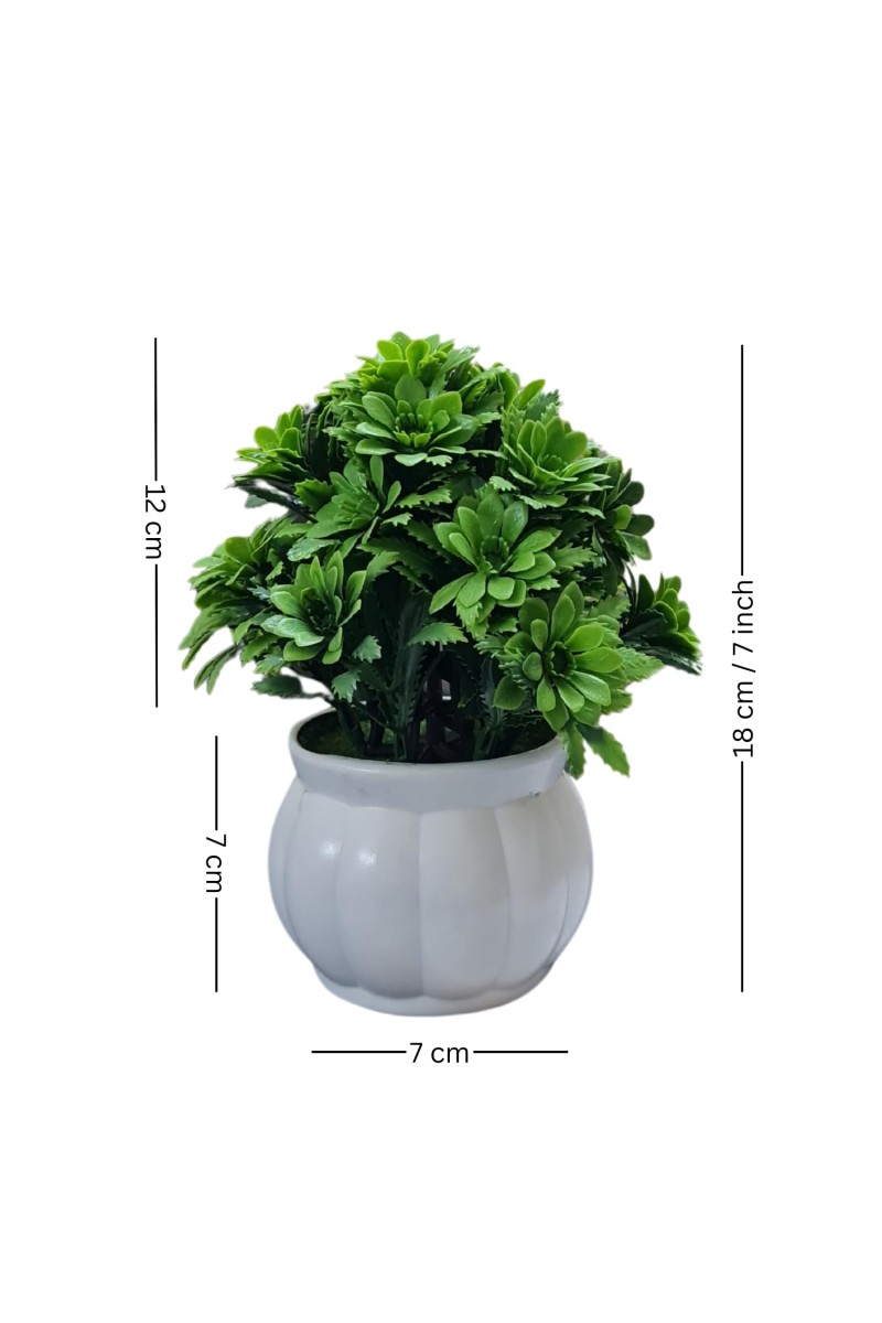 HiTechMart Artificial Green Bush Plant in White Ceramic Vase – Lifelike Faux Desk & Tabletop Plant for Home, Office & Indoor Decor