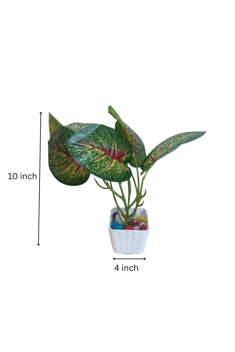Artificial Indoor Leaf Plant with Pot – Realistic Faux Greenery, No Maintenance, Perfect for Home, Office or Shelf Décoration.
