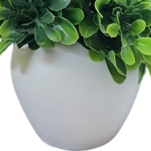 HiTechMart Artificial Green Boxwood Plant in White Ceramic Vase – Realistic Faux Desk & Tabletop Plant for Home, Office & Indoor Décor