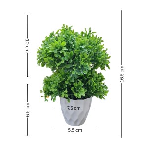 HiTechMart Artificial Green Topiary Plant in White Textured Pot – Realistic Faux Decorative Bush for Home, Office, and Indoor Décor