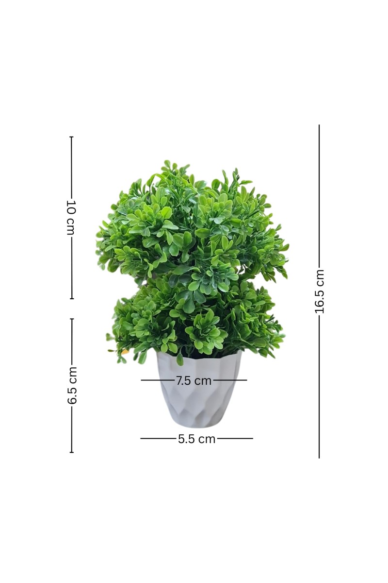 HiTechMart Artificial Green Topiary Plant in White Textured Pot – Realistic Faux Decorative Bush for Home, Office, and Indoor Décor