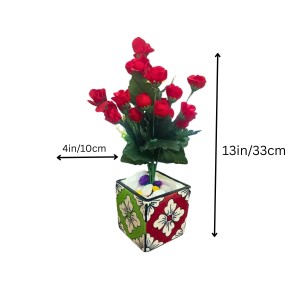 Artificial Red Rose Bouquet (with Pot) – Realistic Faux Roses with Green Leaves, Decorative Fake Flower Stem for Home Décor, Wedding, Valentine’s Day, Anniversary & Table Centerpiece (Mutlicolor)