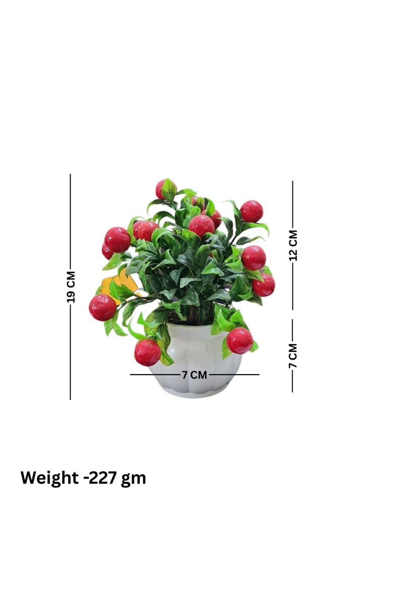 HiTechMart Artificial Cherry Fruit Plant in White Pot – Lifelike Decorative Faux Greenery for Home & Office Décor, Small Tabletop Indoor Plant