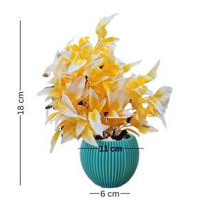 HiTechMart Artificial Yellow and White Leaf Plant in Pot – Lifelike Faux Decorative Indoor Plant for Home, Office, Tabletop, and Shelf Décor – Low Maintenance Realistic Potted Greenery