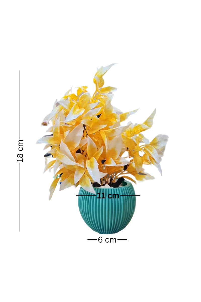 HiTechMart Artificial Yellow and White Leaf Plant in Pot – Lifelike Faux Decorative Indoor Plant for Home, Office, Tabletop, and Shelf Décor – Low Maintenance Realistic Potted Greenery