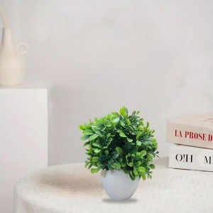 HiTechMart Artificial Green Boxwood Plant in White Ceramic Vase – Realistic Faux Desk & Tabletop Plant for Home, Office & Indoor Décor