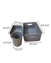 Grey Plastic Storage Basket, Durable Storage Container, Organizer Basket, Home Storage, Plastic Basket for Closet, Bathroom, Kitchen, Office combo (set of 3)