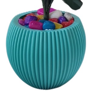 HiTechMart Artificial Flower Arrangement in Textured Blue Vase – Faux Pink Lily Bouquet with Decorative Stones for Home & Office Décor, Elegant Tabletop Floral Display