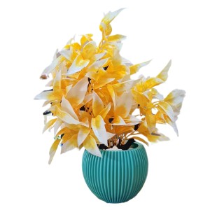 HiTechMart Artificial Yellow and White Leaf Plant in Pot – Lifelike Faux Decorative Indoor Plant for Home, Office, Tabletop, and Shelf Décor – Low Maintenance Realistic Potted Greenery