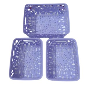 Plastic Storage Baskets Set of 3 – Decorative Organizer Bins with Cutout Design for Home, Office, Bathroom, or Kitchen – Durable & Lightweight – Purple