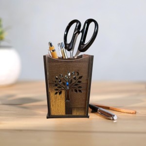 Wooden Pen Holder Stand – Pencil Cup, Makeup Brush Holder, Desk Organizer for Office, Home Decor & Art Supplies Storage