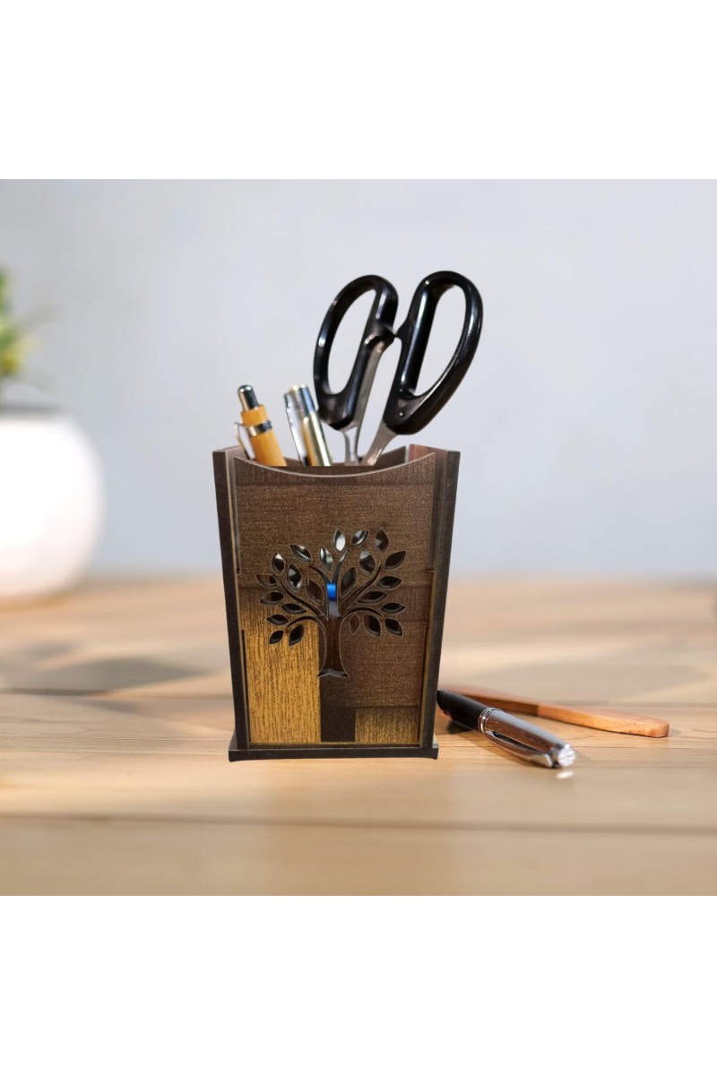 Wooden Pen Holder Stand – Pencil Cup, Makeup Brush Holder, Desk Organizer for Office, Home Decor & Art Supplies Storage