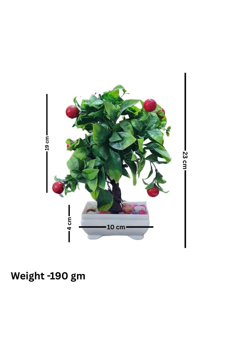 HiTechMart Artificial Bonsai Tree with Red Fruits – Lifelike Decorative Miniature Potted Plant for Home & Office Décor, Faux Greenery with Ceramic Planter