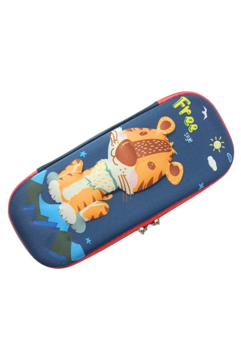 3D Hard Cover Large Capacity Waterproof Cute Pencil Case Stationery Cosmetic Box with Compartments Pencil Case for Kids Boys Cute Pen Pouch for Kindergarten and School (Tiger)