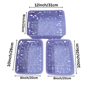 Plastic Storage Baskets Set of 3 – Decorative Organizer Bins with Cutout Design for Home, Office, Bathroom, or Kitchen – Durable & Lightweight – Purple