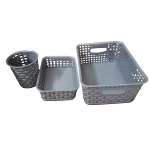Grey Plastic Storage Basket, Durable Storage Container, Organizer Basket, Home Storage, Plastic Basket for Closet, Bathroom, Kitchen, Office combo (set of 3)