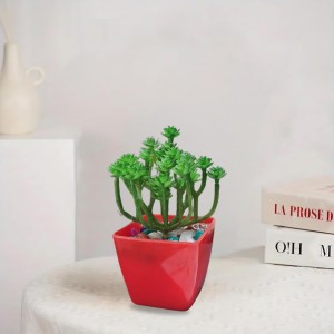 HiTechMart Artificial Succulent Plant in Red Pot – Lifelike Decorative Faux Greenery with Vibrant Pebbles for Home, Office, and Table Decor