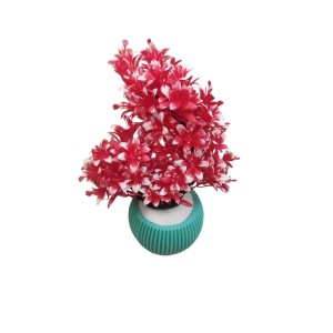 Artificial Pink Chrysanthemum Flower Bunch with Textured Teal Pot | 12 x 4.5 Inches Decorative Faux for Home & Office