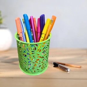 Flower Design Pen Pencil Holder | Light Green Desk Organizer for Office, Study & Home
