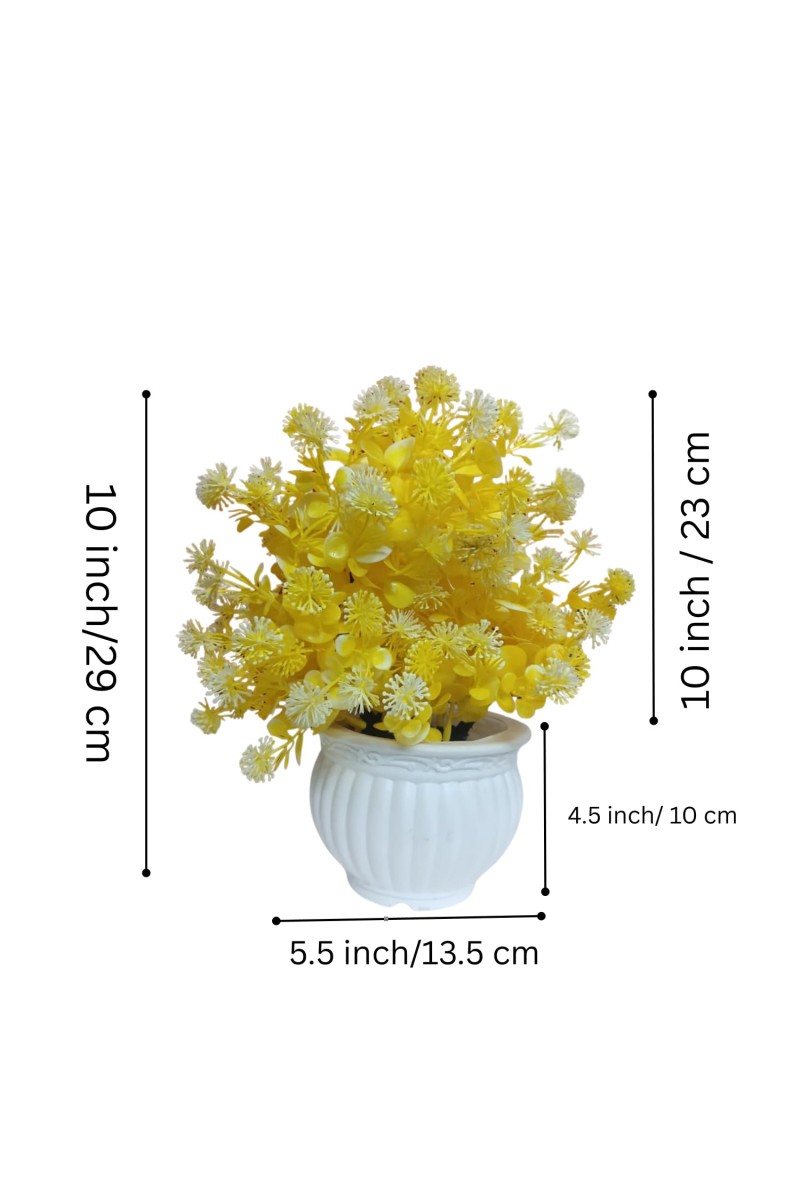 Yellow Artificial Flower Arrangement in White Plastic Pot - Lifelike Faux Flowers for Home & Office Décor
