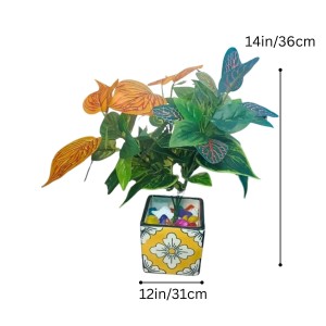 Artificial Leaf Plant (with Pot) – Realistic Faux Roses with Green Leaves, Decorative Fake Flower Stem for Home Décor, Wedding, Valentine’s Day, Anniversary & Table Centerpiece (Multicolor)