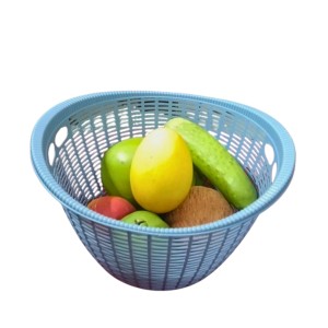 Plastic Fruit Basket with Ventilated Mesh Design – Lightweight Multipurpose Kitchen Storage Basket for Fruits & Vegetables | Durable Open Weave Basket for Home Use (Blue)