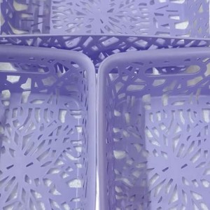 Plastic Storage Baskets Set of 3 – Decorative Organizer Bins with Cutout Design for Home, Office, Bathroom, or Kitchen – Durable & Lightweight – Purple