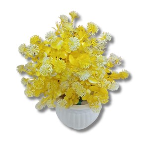 Yellow Artificial Flower Arrangement in White Plastic Pot - Lifelike Faux Flowers for Home & Office Décor