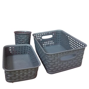 Grey Plastic Storage Basket, Durable Storage Container, Organizer Basket, Home Storage, Plastic Basket for Closet, Bathroom, Kitchen, Office combo (set of 3)