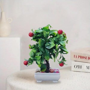 HiTechMart Artificial Bonsai Tree with Red Fruits – Lifelike Decorative Miniature Potted Plant for Home & Office Décor, Faux Greenery with Ceramic Planter